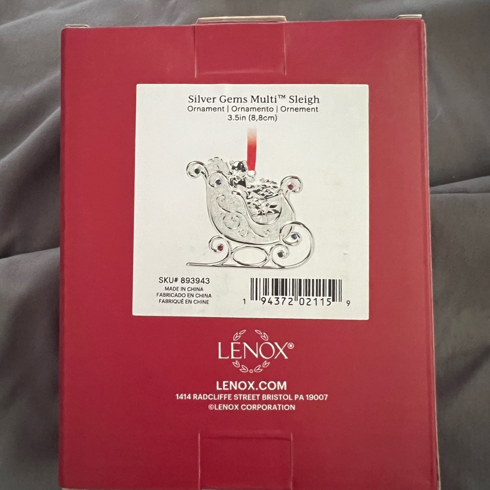 NWT Lenox Silver Sleigh Ornament